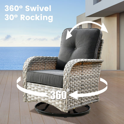 OVIOS 9 Pieces Outdoor Wicker Swivel Chair Set With Fire Table