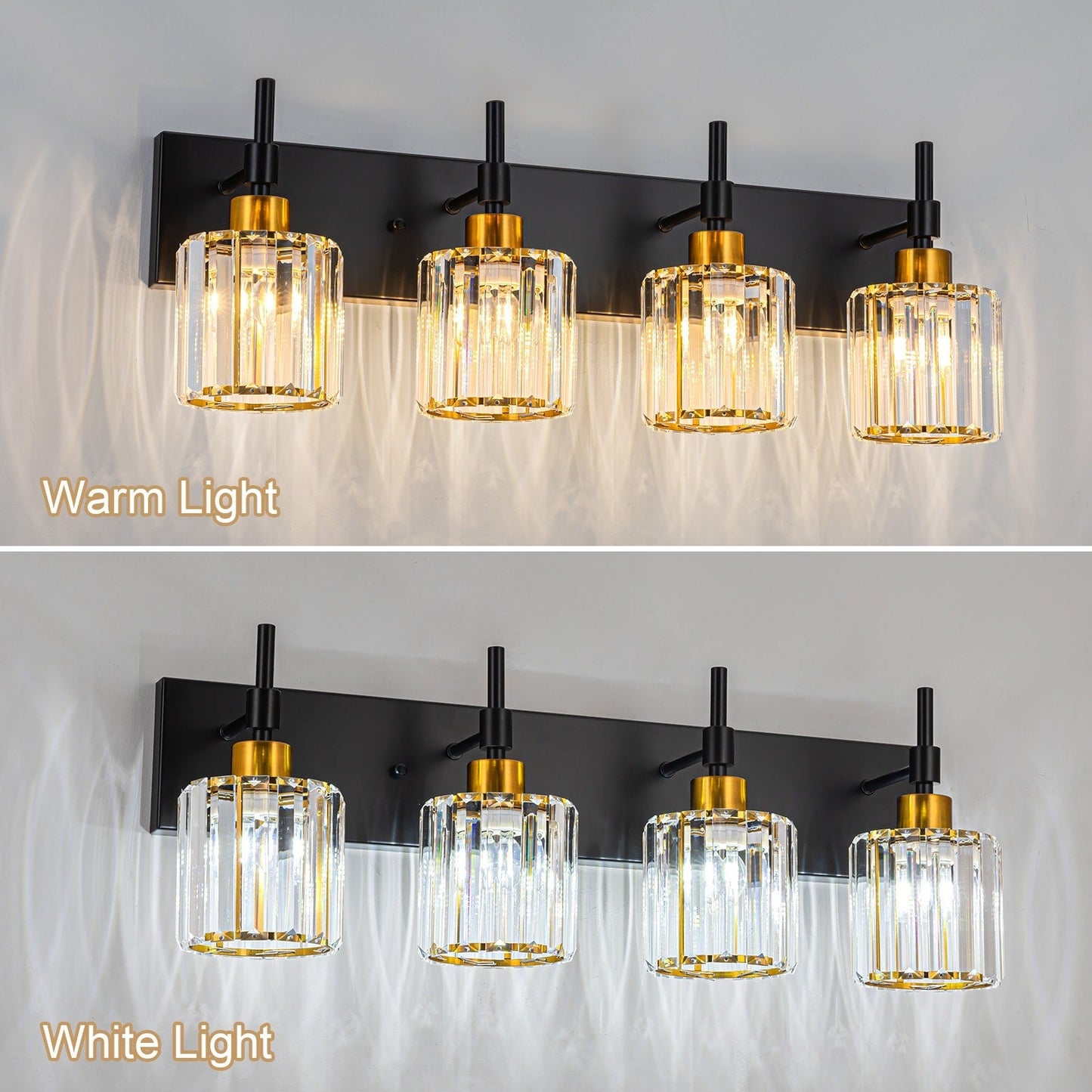 Modern Dimmable Crystal Bathroom Vanity Light Wall Sconces with Crystal Shades
