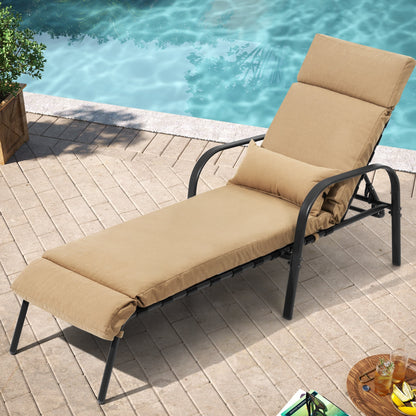 Outdoor Adjustable Patio Chaise Lounge Chair with Cushion Beach Poolside