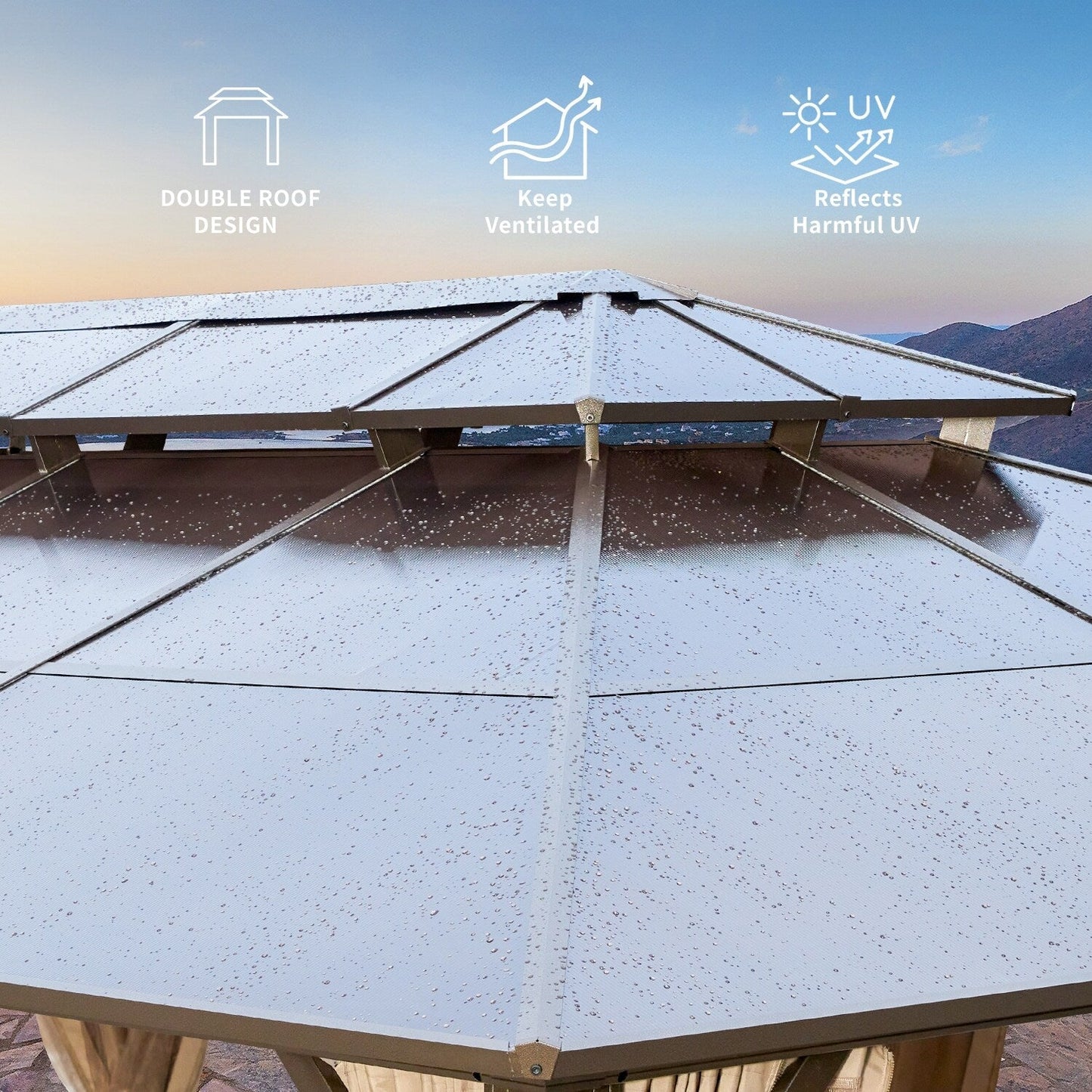 EROMMY Hardtop Gazebo,Outdoor Pergola with Double Roof & Netting & Curtains,Heavy Duty Canopy for Patio, Backyard, Pool party