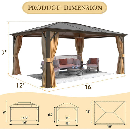 EROMMY Hardtop Gazebo,Outdoor Pergola with Double Roof & Netting & Curtains,Heavy Duty Canopy for Patio, Backyard, Pool party