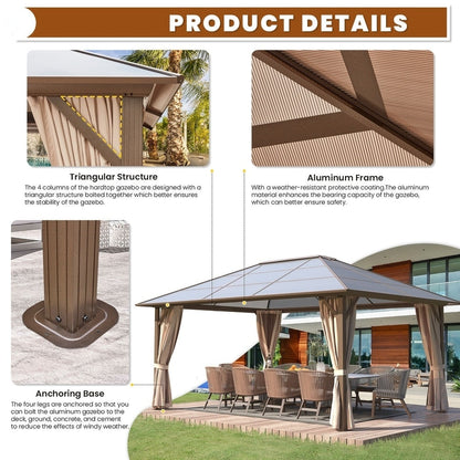Hardtop Gazebo for Backyard – Permanent Pergola with Netting, Curtains & Double Roof, All-Weather Outdoor Shelter