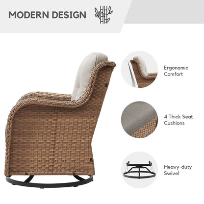Gymojoy Outdoor Wicker Rocking Lounge Chairs with Swivel Base (Set of 2)
