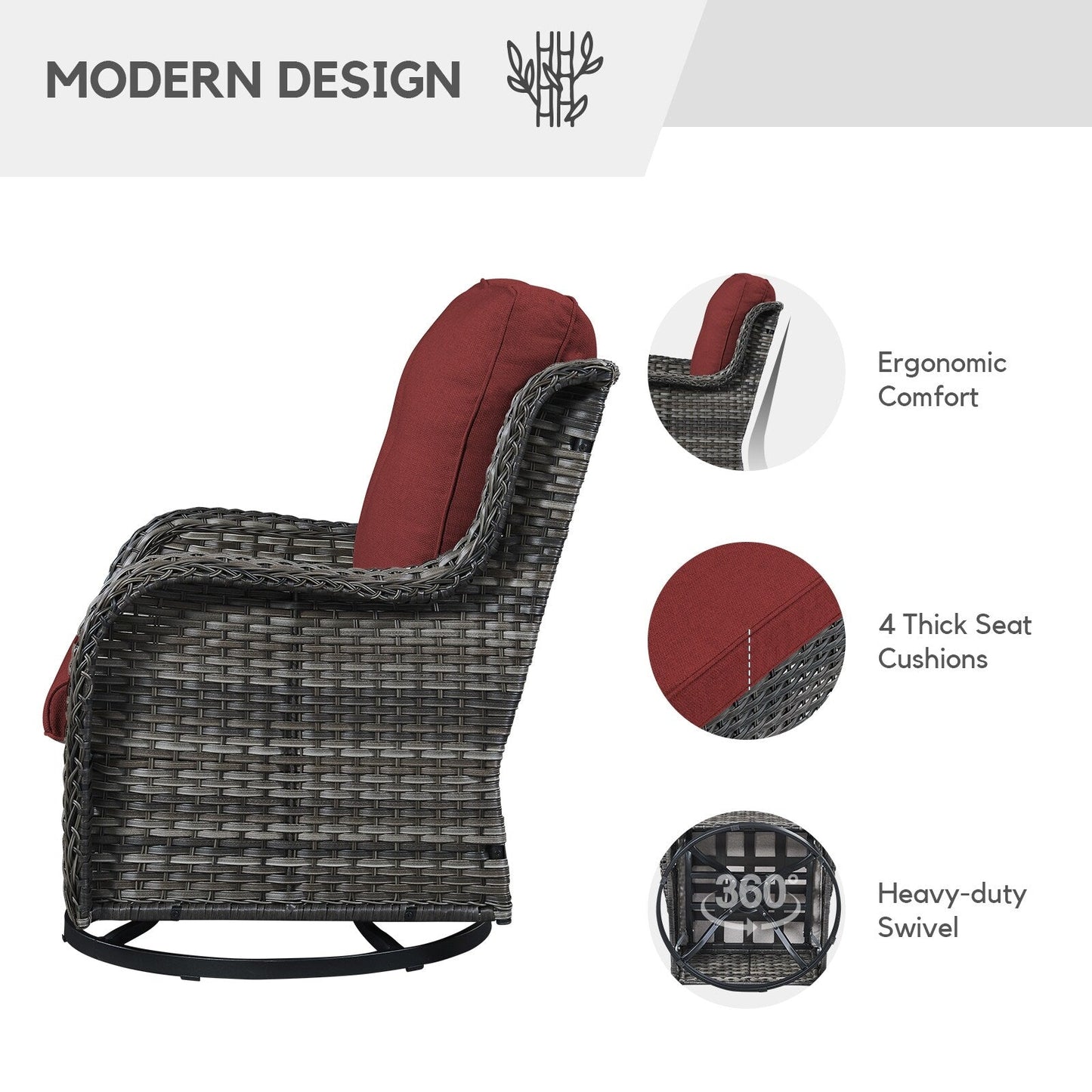 Gymojoy Outdoor Wicker Rocking Lounge Chairs with Swivel Base (Set of 2)