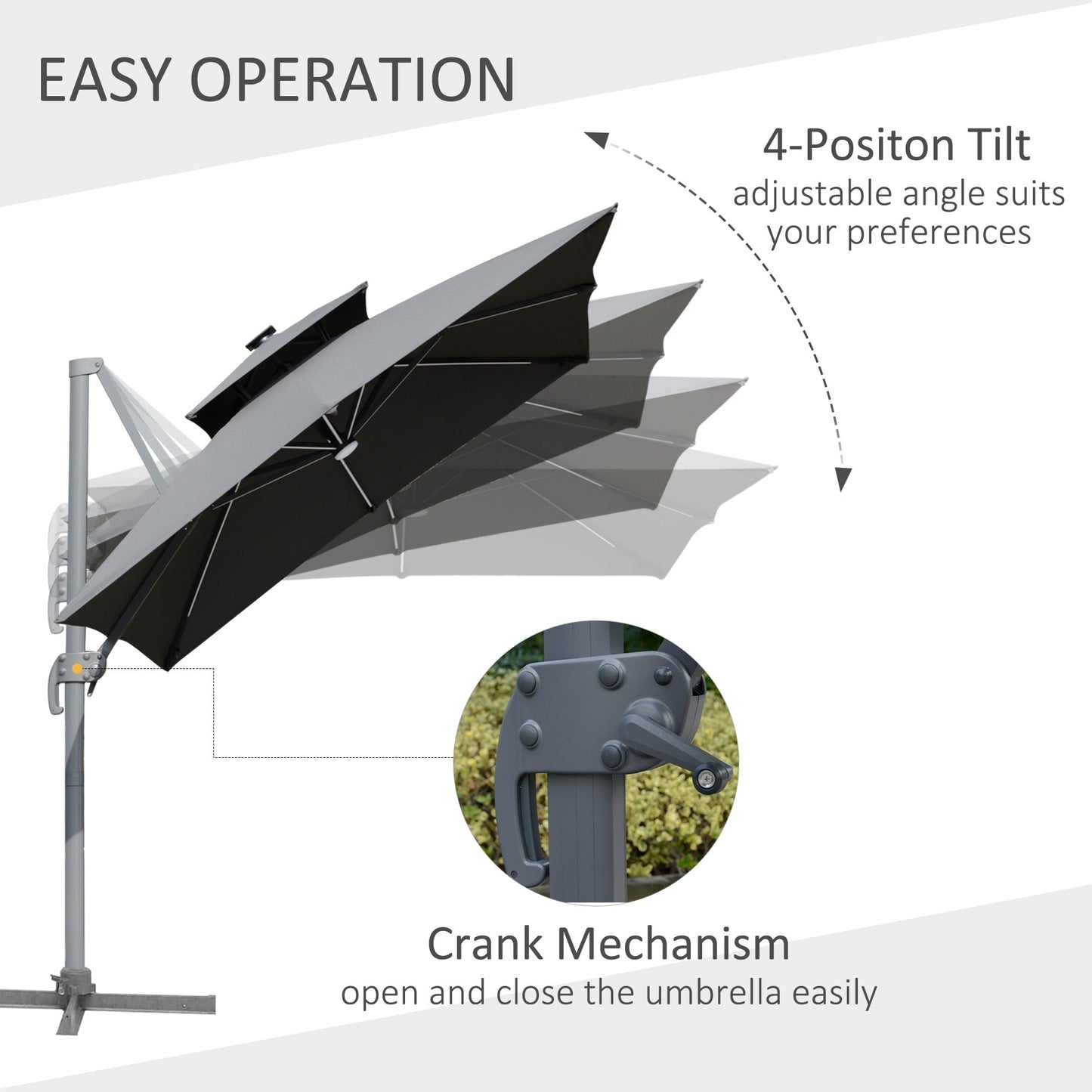 Outsunny 10ft Solar LED Patio Umbrella, Offset Hanging Umbrella with 360° Rotation, Cross Base, 8 Ribs, Tilt and Crank