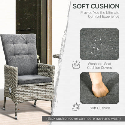 Outsunny 3 Pieces Patio PE Rattan Sofa Set, Outdoor Recliner Chairs Wood Grain plastic Top Coffee Table