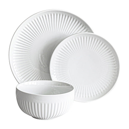 Over and Back White Porcelain 24pc Fluted Dinnerware Set