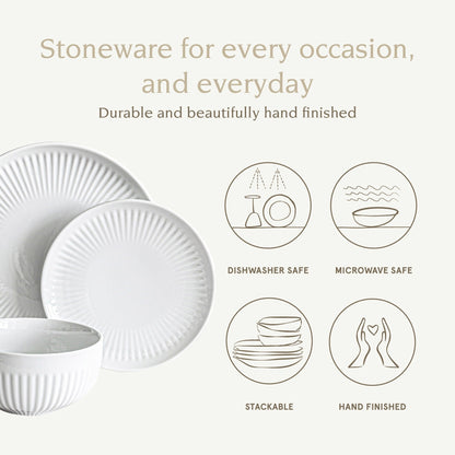 Over and Back White Porcelain 24pc Fluted Dinnerware Set
