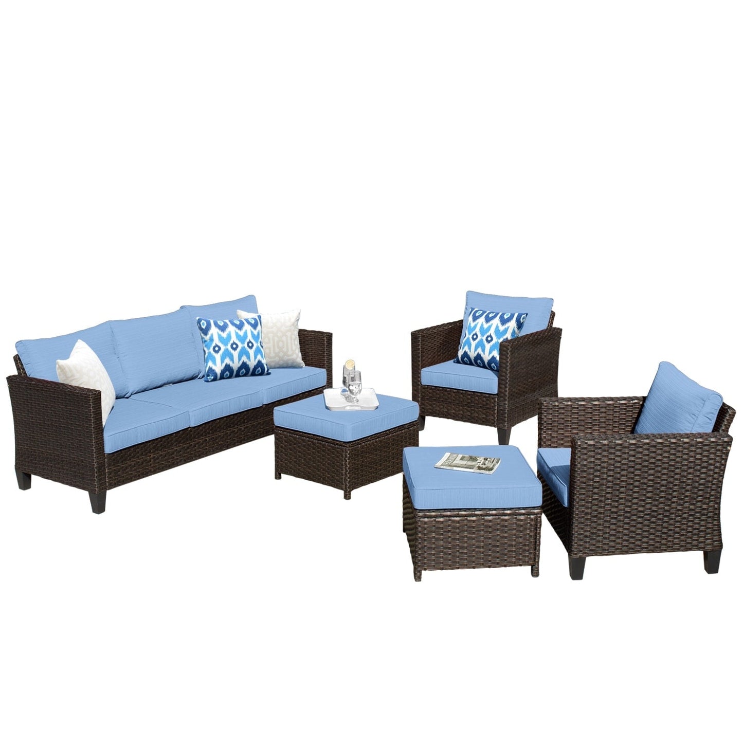 OVIOS 5-piece Patio Furniture Wicker Outdoor High-back Seating Set