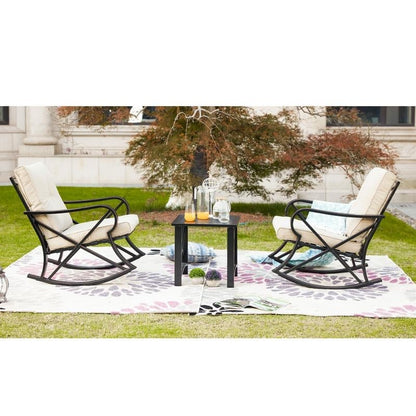 PATIO FESTIVAL 3-Piece Outdoor Rocker Conversation Set w/ Cushions