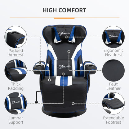 PVC Armless Gaming Recliner Chair with Footrest, Cup Holders, and Diamond Stitching