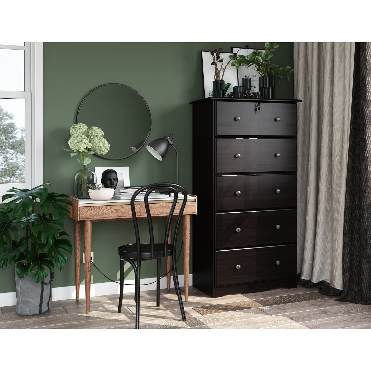 Palace Imports 100% Solid Wood 5-Jumbo Drawer Chest with Lock, Metal or Wooden Knobs