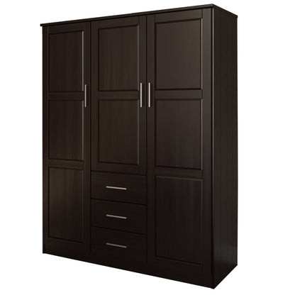 Palace Imports 100% Solid Wood Cosmo 3-Door Wardrobe Armoire with Solid Wood or Mirrored Doors