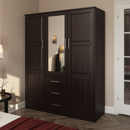 Palace Imports 100% Solid Wood Cosmo 3-Door Wardrobe Armoire with Solid Wood or Mirrored Doors