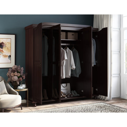 Palace Imports 100% Solid Wood Kyle 4-Door Wardrobe Armoire with Solid Wood or Mirrored Doors