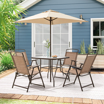 Pellebant 6 Piece Patio Set with Table, Umbrella and 4 Folding Chairs - 22.4Wx26.8Dx34.4H