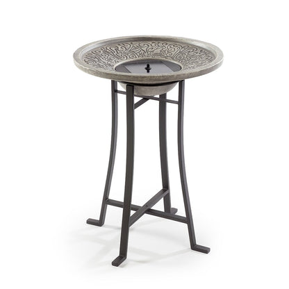 Perello intelliSOLAR Light Cement Birdbath with Remote - Distressed Grey