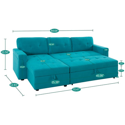 Reversible Sectional Sofa with Pull-Out Sleeper Bed, Hidden Storage Chaise, Durable Legs,