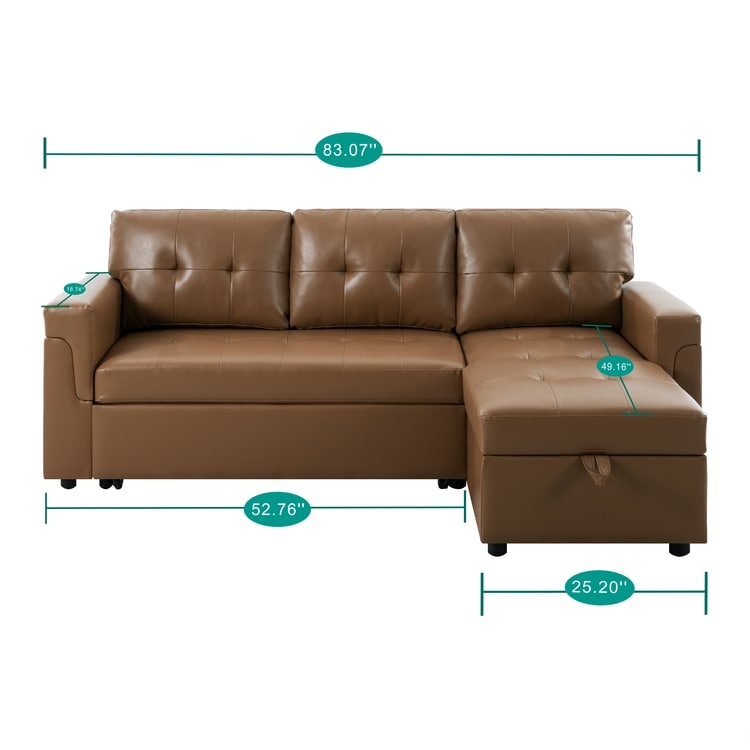 Reversible Sectional Sofa with Pull-Out Sleeper Bed, Hidden Storage Chaise, Durable Legs,
