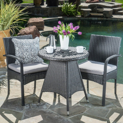 Peterson Outdoor 3-piece Wicker Bistro Set with Cushions by Christopher Knight Home
