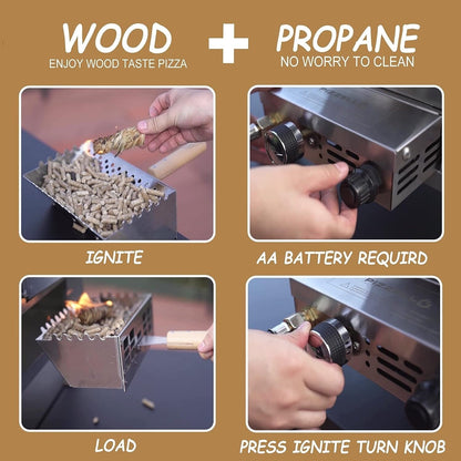 Multi-Fuel Outdoor Pizza Oven Stonebaked Pizza Maker with Gas Burner & Wood Box - 12 inch