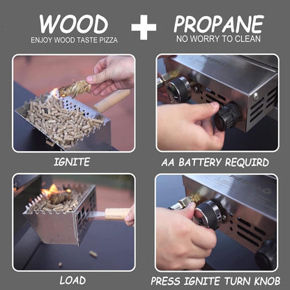 Multi-Fuel Outdoor Pizza Oven Stonebaked Pizza Maker with Gas Burner & Wood Box - 12 inch