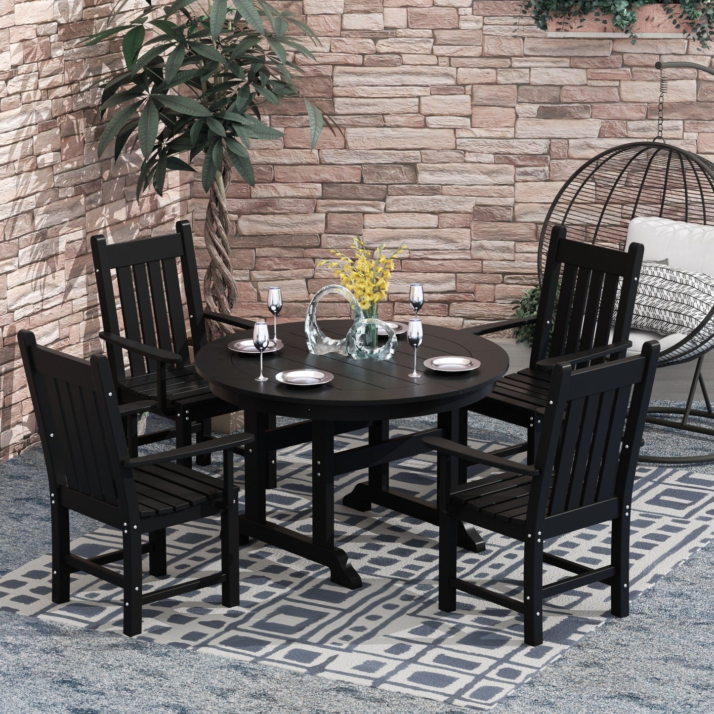 Polytrends Laguna Hdpe All Weather Outdoor Patio Dining Set with Round Table, Armchairs (5-Piece Set)