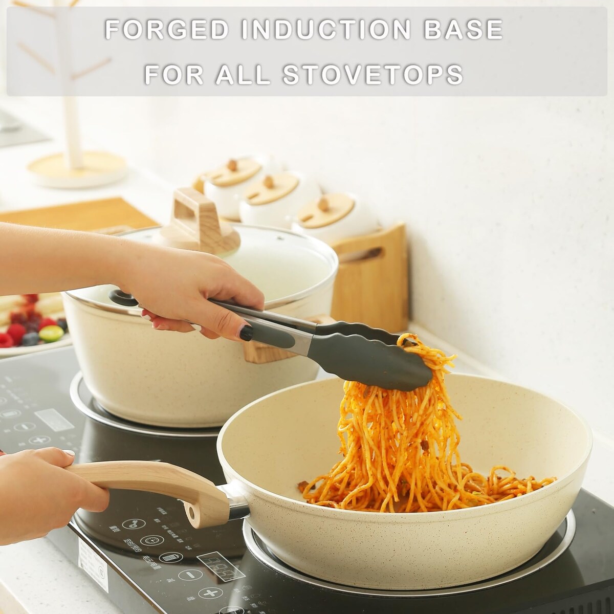 Pots and Pans Set Non stick, Ceramic Cookware Set Nonstick Kitchen Cooking Set w/Frying Pan Saucepan Saute Pan Casserole