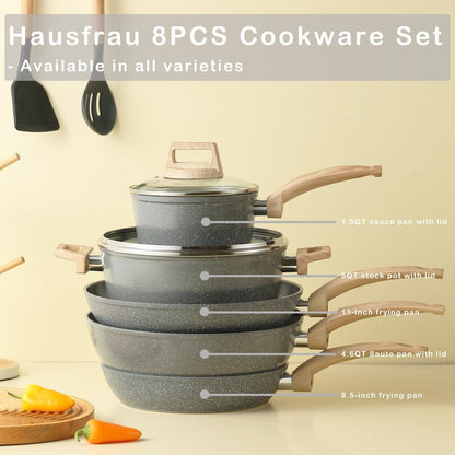 Pots and Pans Set Non stick, Ceramic Cookware Set Nonstick Kitchen Cooking Set w/Frying Pan Saucepan Saute Pan Casserole