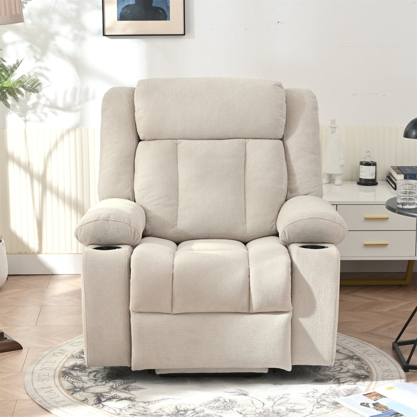Power Lift Recliner Chair for Elderly, Fabric Lift Chairs w/ Extended Footrest, with 2 Cup Holders,Side Pockets, Remote Control