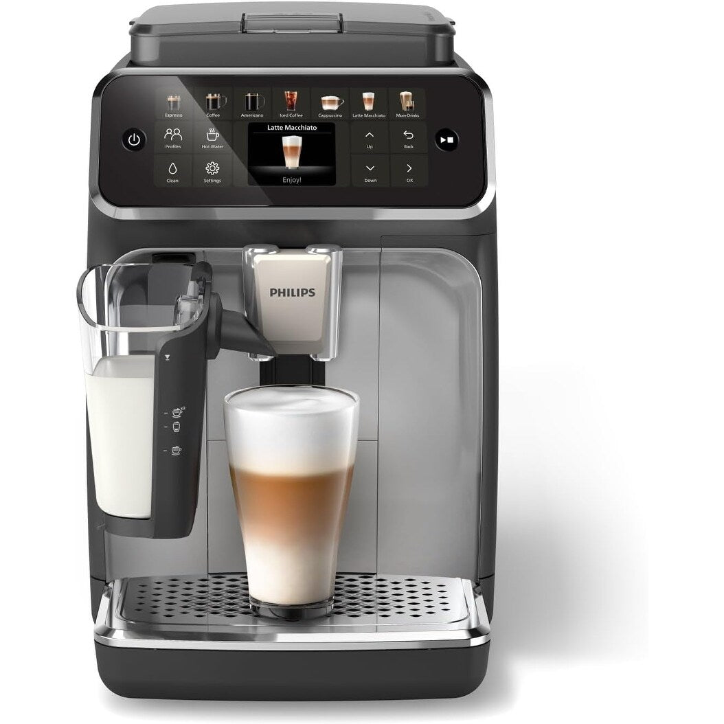 Premium Espresso Machine, 12 Hot/Iced Coffees, LatteGo System, Ceramic Grinder, Black Chrome
