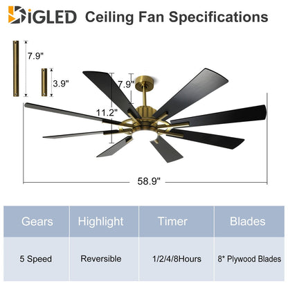 Remote Ceiling fan with Lights Large 8 Wooden Blades