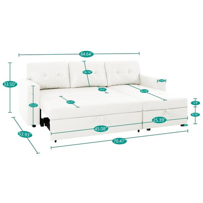 Convertible Reversible Sectional Sofa with Pull-Out Sleeper Bed, Hidden Storage Chaise, and Durable Legs