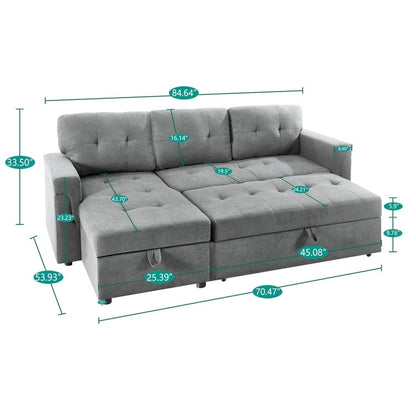 Convertible Reversible Sectional Sofa with Pull-Out Sleeper Bed, Hidden Storage Chaise, and Durable Legs