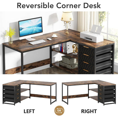 Reversible L-Shaped Office Desk Computer Desk Sturdy Writing Table Workstation