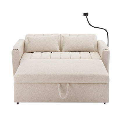 Roomfitters Convertible Loveseat Sofa Bed with USB Ports, Side Pockets, Cup Holders, and Swivel Phone Holder for Living Room