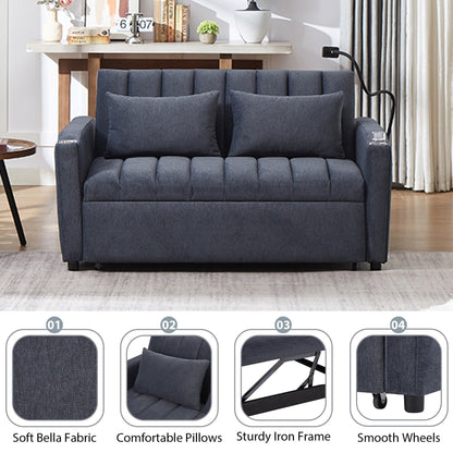 Roomfitters Convertible Loveseat Sofa Bed with USB Ports, Side Pockets, Cup Holders, and Swivel Phone Holder for Living Room