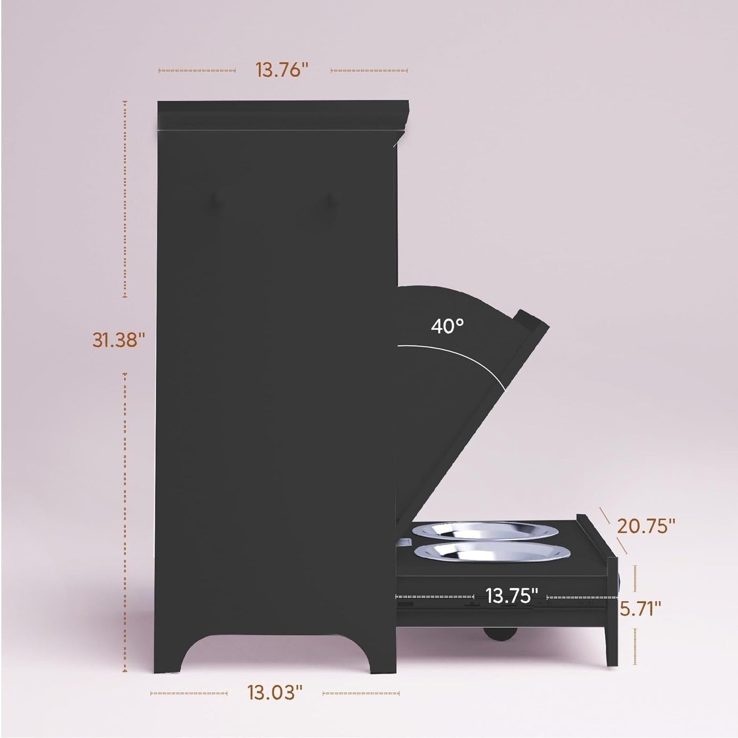 Roomfitters Dog Feeding Station with 2 Elevated Dog Bowls, Tilt Out Pet Feeding Cabinet Station