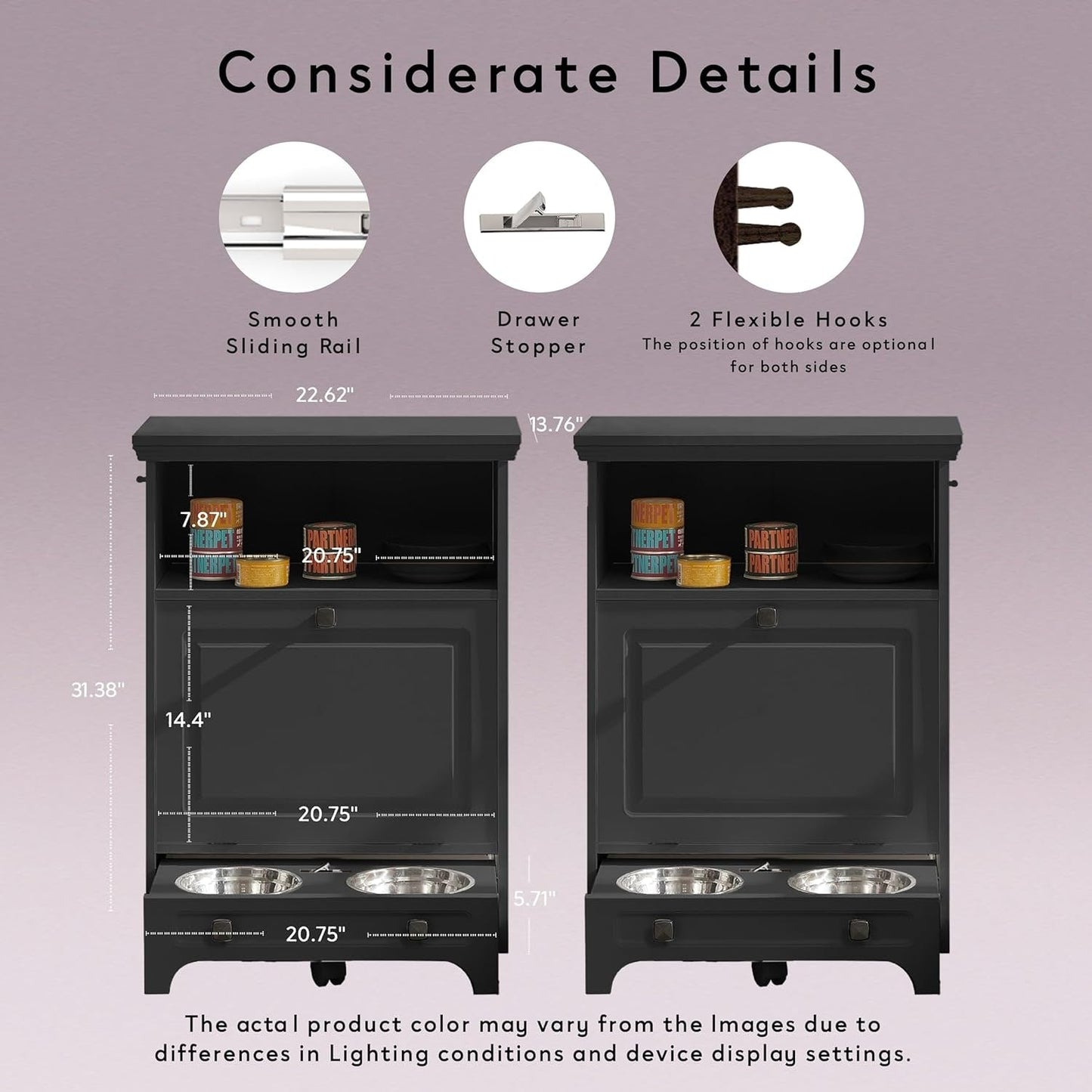 Roomfitters Dog Feeding Station with 2 Elevated Dog Bowls, Tilt Out Pet Feeding Cabinet Station