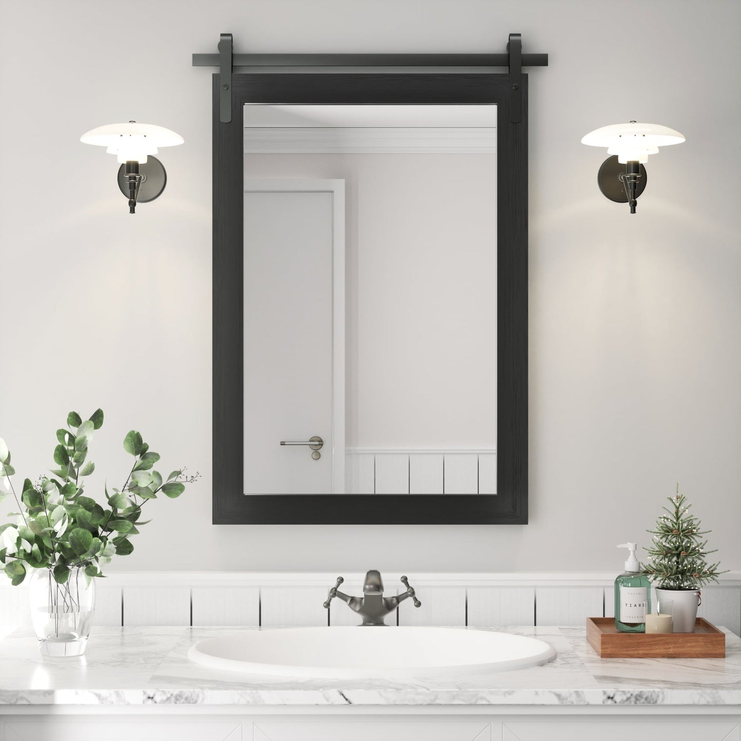 Rural Style Wall Mirrors Farmhouse Bathroom Mirrors Barn Mirror Vanity Mirror with Wood Framed(1 Piece)