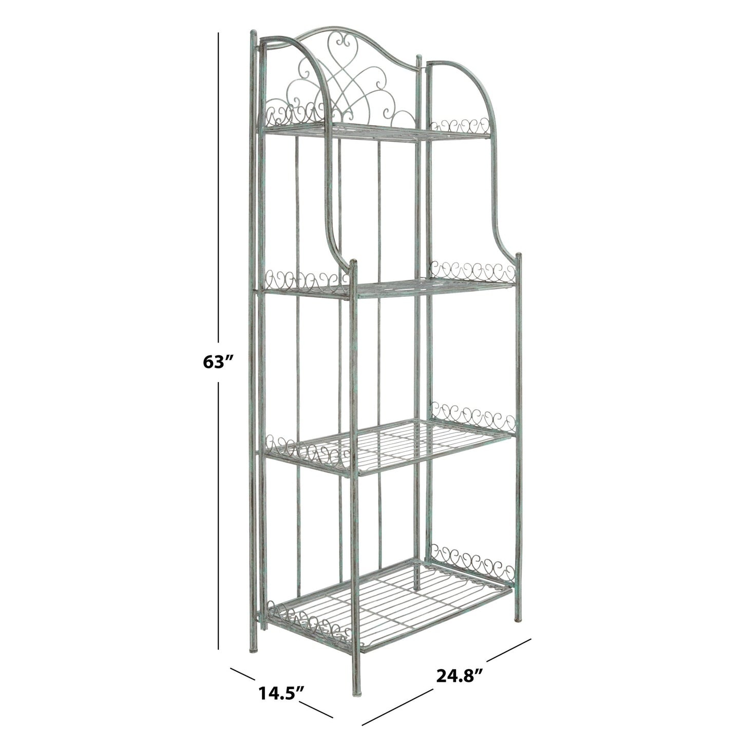 SAFAVIEH Bryn Victorian Wrought Iron 4-Tier Outdoor Bakers Rack - 25 In. W x 15 In. D x 63 In. H - 25W x 15D x 63H