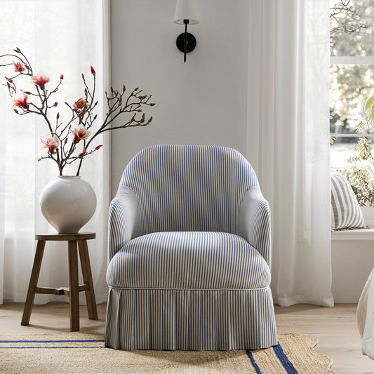 Calliope Skirted Armchair, Blue Striped