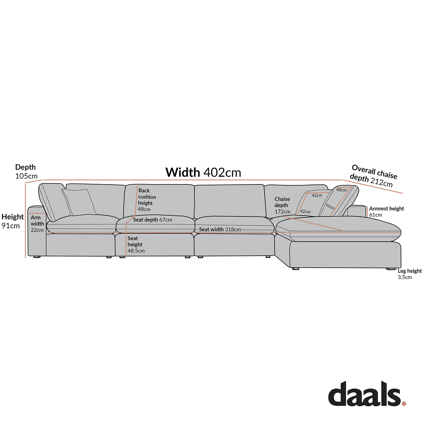 Lutyens Oatmeal Weave Fabric Modular Sofa, 4-Piece Chaise