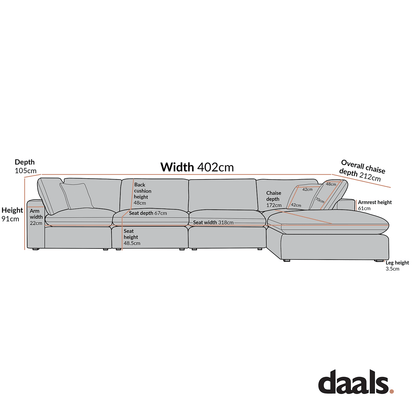 Lutyens Oatmeal Weave Fabric Modular Sofa, 4-Piece Chaise
