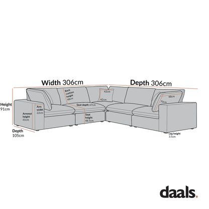 Lutyens Oatmeal Weave Fabric Blend Modular Sofa, 5-Piece Corner Set