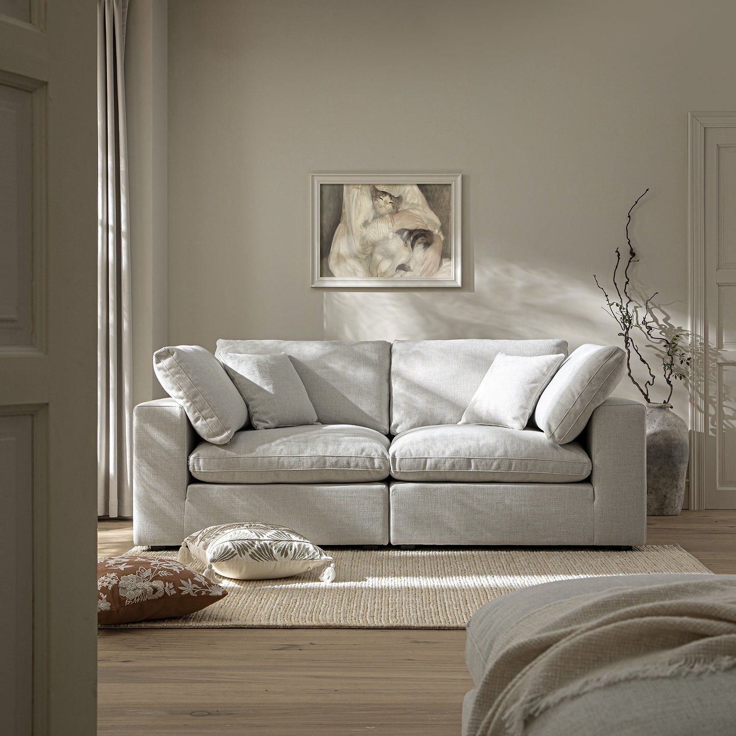 Lutyens Light Grey Linen Blend Modular Sofa, 2-Piece