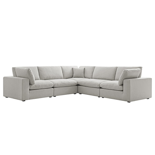 Lutyens Light Grey Linen Blend Modular Sofa, 5-Piece Corner Set
