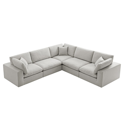 Lutyens Light Grey Linen Blend Modular Sofa, 5-Piece Corner Set