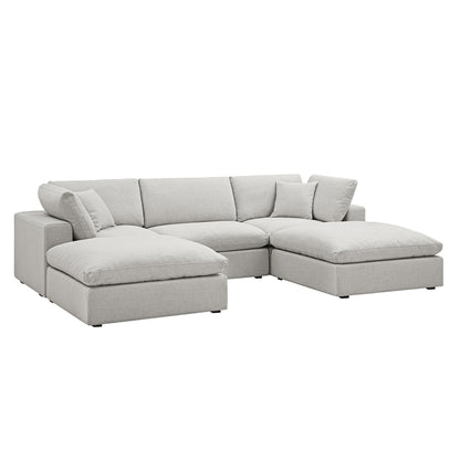 Lutyens Light Grey Linen Blend Modular Sofa, 5-Piece U-Shape Set