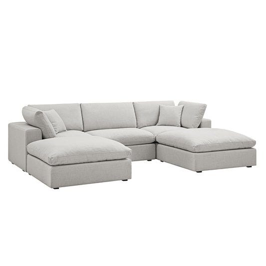 Lutyens Light Grey Linen Blend Modular Sofa, 5-Piece U-Shape Set